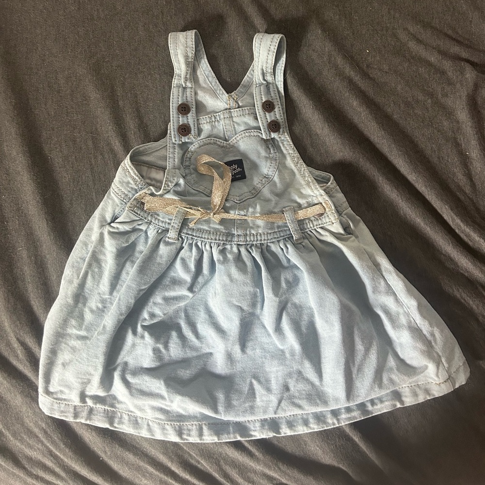 OshKosh baby B’gosh denim jumper dress with gold belt 18m